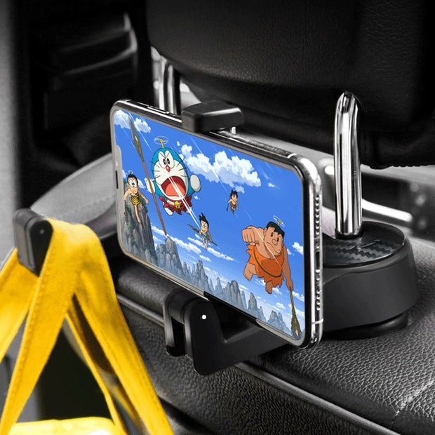 2 in 1 Car Headrest Hidden Hook with Phone Holder Seat Back Hanger for Bag Handbag